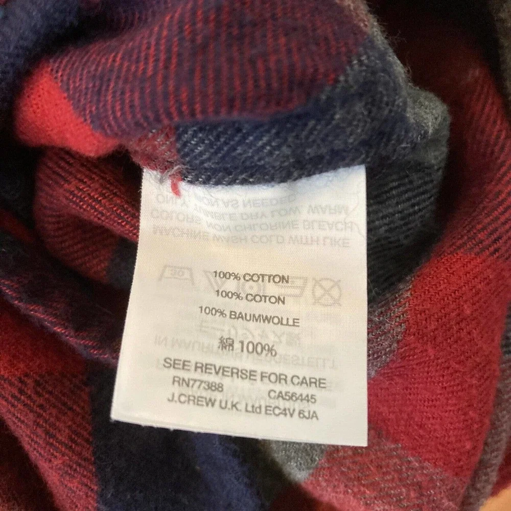 J.‎ Crew Mercantile Shirt Mens Sz M Blue Red Gray Check Cotton Flannel Button Up